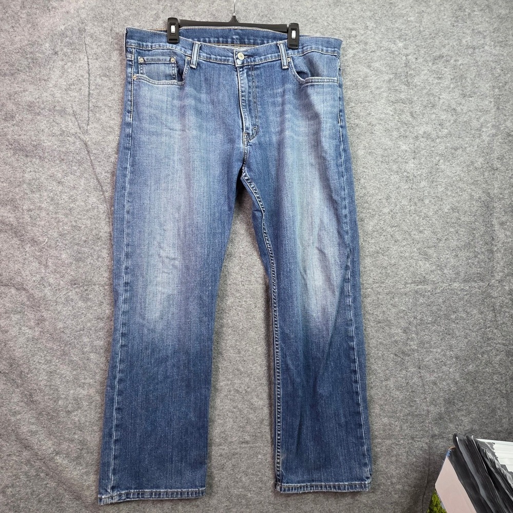 Levi Strauss Mens Straight Leg Jeans Blue Medium Wash Distressed 42x29